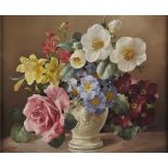 * Clayton (Harold, 1896-1979). Still life of old English roses, primulas, freesias and other