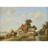 * Koekkoek (Hermanus, 1815-1882). On the Amstel, near Amsterdam, & Farmstead with Haycart on a