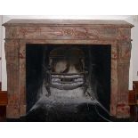 * Fire Surround. A Victorian red veined marble fire surround, the rectangular mantel shelf above