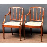 * Armchairs. A pair of satin birch Sheraton revival armchairs, late 19th century, with arched top