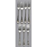 * Silver Forks. A matched set of six George III silver table forks, each engraved with Griffin