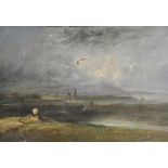 * English School. Seascape with Wreck, c.1840, oil on canvas, depicting a panoramic coastal scene,