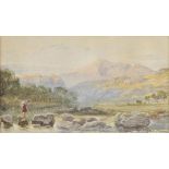 * Jackson (Samuel Phillips, 1830-1904). Mountain landscape with a girl crossing a river,