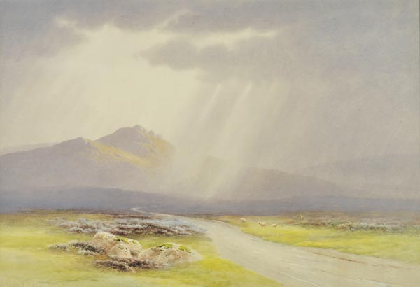 * Brittan (Charles Edward, 1870-1949). Sheep on the Moors, with sunlight and rain, watercolour,