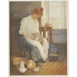 * Robbe (Manuel, 1872-1936). Grinding the Coffee, colour aquatint, signed in pencil, numbered 51