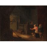 * Dutch School. Interior of a Barn with Figures, early 19th century, oil on canvas, showing two