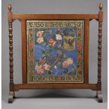 * Arts & Crafts School. A wooden firescreen with painted panel, late 19th century, large oak