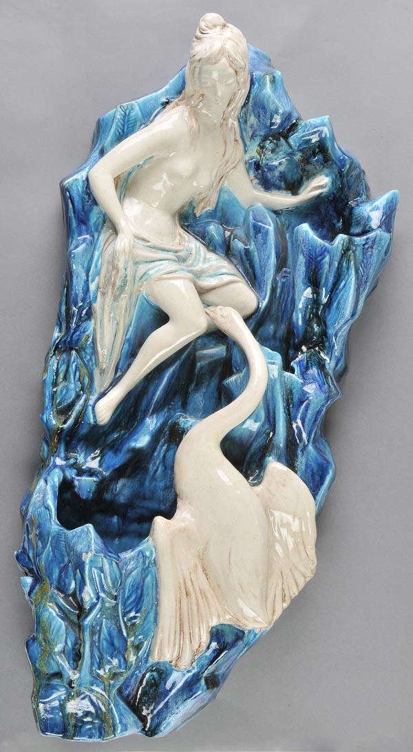 * Water Fountain. An early 20th century Art Pottery water fountain, modelled as Leda and the Swan,