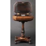 * CITES Teapoy. A William IV rosewood teapoy, the rectangular canted top with lid hinged to reveal