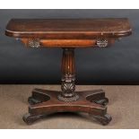 * CITES Card Table. A William IV mahogany card table, the rectangular top with rounded edges,