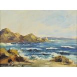 * Scottish School. On Iona, mid 20th century, oil on paper, mounted on board, showing waves breaking