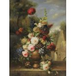 * Jardine (A., 20th century). A large still life of flowers, oil on canvas, showing a gilt urn