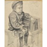 * Blommers (Bernardus Johannes, 1845-1914). Little Dutch street boy with piano accordion, black