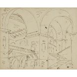 * Sacchetti (Lorenzo, 1759-1829). Arched interior with staircase, pen and brown ink on laid paper,
