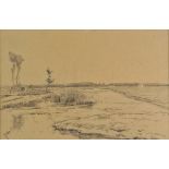 * Gabriel (Paul Joseph Constantin, 1828-1903). Polder landscape, Holland, black chalk on light brown