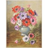 * Harries (Leslie S. G., 20th century). Still Life of Anemones, watercolour on board, signed lower