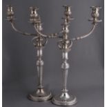 * Candleabra. A good pair of Old Sheffield Plate three branch candleabra, circa 1830, with flame