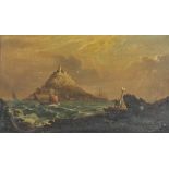 * English School. St. Michael's Mount, c.1830s, oil on wood panel, depicting St. Michael's Mount