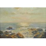 * Olsson (Julius, 1864-1942). Sunrise Over the Sea, oil on canvas, showing a panoramic seascape