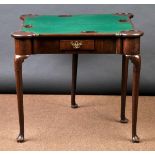 * Card Table. A George II red walnut card table, the shaped top hinged to reveal later green baize