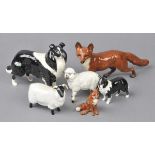 * Beswick. A collection of Beswick animals, comprising two collies, a ram, a sheep, a fox plus a fox