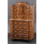 * CITES Cabinet. An 18th century South German walnut cabinet on chest, the superstructure with