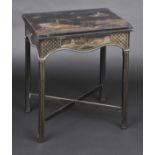 * Table. A late 19th century japanned games table in the 18th century style, the rectangular top