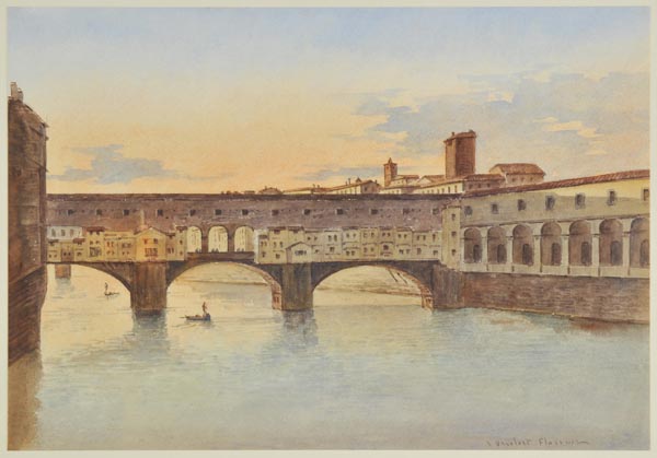 * Vervloet (Frans, 1795-1872). Ponte Vecchio, Florence, watercolour on paper, signed lower right,