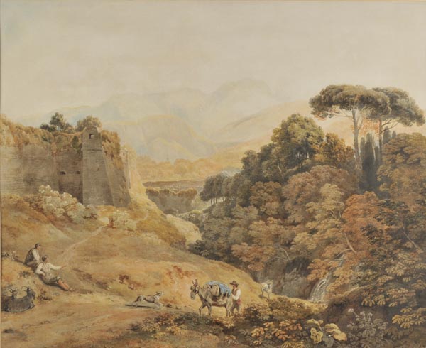 * Reinagle (Ramsay Richard, 1775-1862). Italian Landscape with Ruins, watercolour, showing a