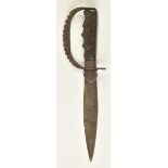 *Trench Knife. A WWI fighting knife, the 16.5cm double edge blade with cog wheel knucklebow and