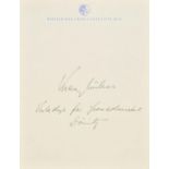 * Nuremberg Trials - Doenitz. Autograph sentiment in German signed  ‘Doenitz’, [1946], written