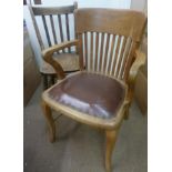 *Great Western Railway. An early 20th-century oak-framed office-chair, c. 1920s, having splat-back