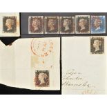 *Great Britain. 1840 1d blacks "GJ" on September 1840 entire letter (file crease through stamp), "