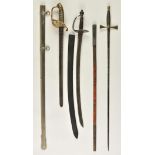 *Swords. An 18th-century hangar, circa 1760s, the 59cm curved steel blade with pierced brass