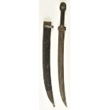 *Kinjal. A Russian Cossack sidearm, the 43.5cm curved steel blade with two fullers, wooden and brass