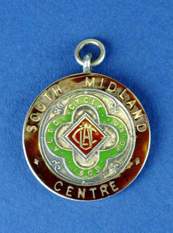 *Auto Cycle Union - 1903.  ‘The South Midland Centre’, an assayed silver medal awarded to T. Catrell