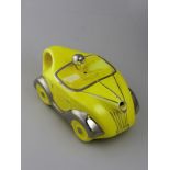 *Novelty Teapot by Sadler. A china racing car with yellow body with silver wings, OKT42 registration