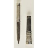 *Dha. A miniature Burmese dagger, the 7cm double-edge blade with silver wirebound grip and flat
