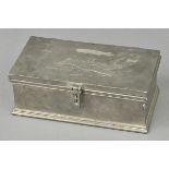 *Zeppelin. A pewter box commemorating the German Airship L2, of rectangular form engraved with an