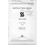 Instruction Book for the SS 1 1/2-Litre Jaguar. A square-backed book dated 1937, 68 pp. and a red