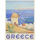 * Anonymous. Greece. Island of Mykonos, 1949, colour lithograph poster, printed by Phoenix Co Ltd.,