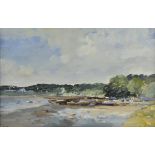 * Burman (John Reginald, 1936-). Evening, River Orwell, oil on board, river landscape with boats