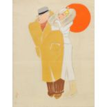 * Art Deco. ‘A well-dressed couple’, 1933, original drawing in black chalk and gouache on laid