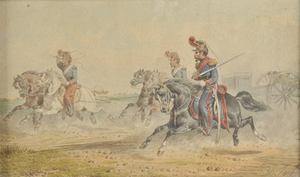 * Fort (Theodore, 1810-1896). Three French cavalry officers riding at a fast gallop, mid 19th