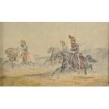 * Fort (Theodore, 1810-1896). Three French cavalry officers riding at a fast gallop, mid 19th