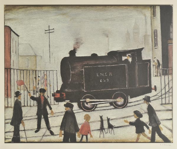 * Lowry (Laurence Stephen, 1887-1976). Level Crossing, offset colour lithograph, printed in 1973,