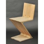 * Gerrit Rietveld (1888-1964). Zig Zag chair, pine construction with brass screws and nuts,