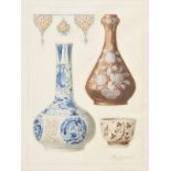 * Jacquemart (Jules, 1837-1880). Chinese Porcelain, ink and colours on vellum, showing three pieces