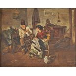 * Collin (A., 19th century). Interior scene with father and daughter, oil on wood panel, showing a