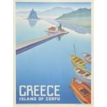 * Anonymous. Greece. Island of Corfu, 1949, colour lithograph poster, printed by M. Pechlivanides &